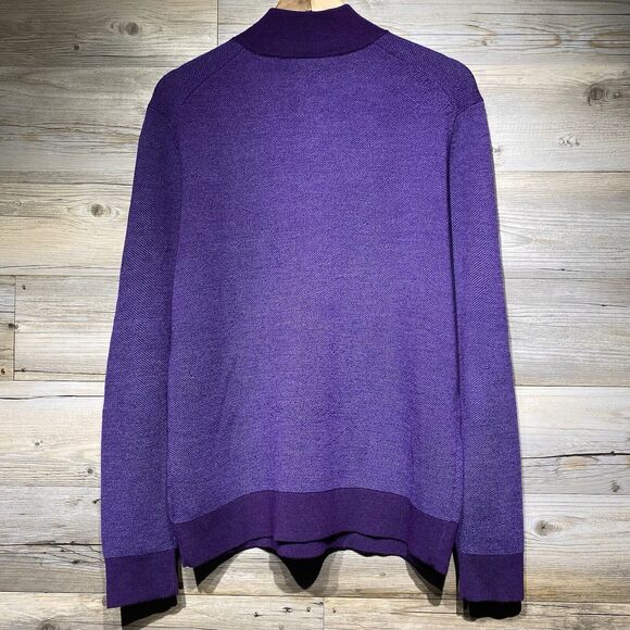 Untuckit Men's M Sorensen Purple Merino Wool Sweater Mock Neck 1/4 Button VGUC - Picture 2 of 8